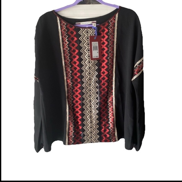 Chelsea & Violet Tops - Chelsea & Violet  Boho Top M Black &  Sequin Embellished Long Sleeve tunic blous